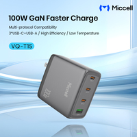 Chargeur rapide pour téléphone Miccell Compact 100W GaN avec 3 ports USB-C et 1 port USB-A, adaptateur mural multi-ports pour iPad et smartphones