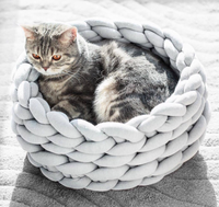 Nid de chat pour animaux de compagnie de couleur macaron tissé à la main, lavable en machine, lavable à l'eau bricolage bras lit pour chien en tissu grossier
