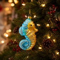 Ornement suspendu en verre artisanal de style européen vintage, écologique, en forme de hippocampe, avec couleur et taille personnalisables pour la décoration des fêtes