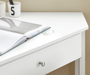 Escritorio Esquinero Pequeño con Cajón y Estante Escalonado, Mesa de Computadora Triangular Blanca para Oficina en Casa y Tocador - Product Image 5