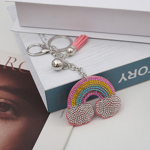 Rainbow Diamond Tassel Keychain - Multi Color Rhinestone Sparkle Charm Fashion Bag Car Accessories