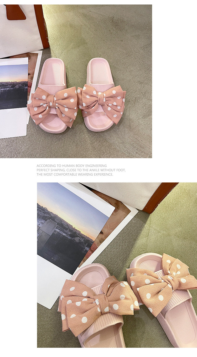 Cute Bow Slippers for Women Summer Beach Shoes Soft Sole Indoor Non-slip Slides Sandals