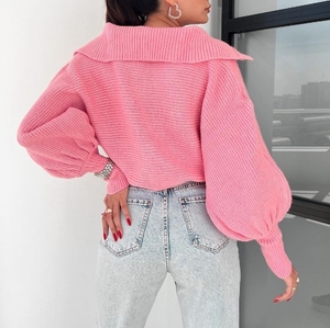 Nouvelle arrivée : Pull en tricot personnalisé à col en V pour femme, couleur unie, mode décontractée, col à revers, nouveau design - Product Image 5