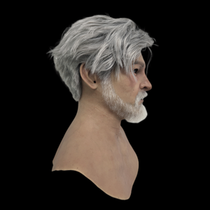 Masque de tête en silicone pour homme, accessoire de cosplay, masque de homme élégant très extensible et doux avec cheveux et barbe grisonnantes et blanches intégrées - Product Image 3