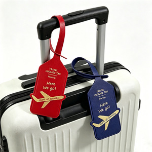 Étiquette de bagage en cuir PU double face, motif avion, estampage à chaud doré, anti-perte, identificateur de voyage, étiquette de bagage - Product Image 1