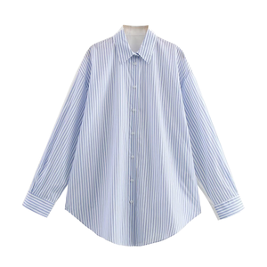 ZATRHMBM 2025 Camisa de Popelina a Rayas para Mujer, Primavera-Otoño, Estilo Retro, Manga Larga, Elegante, con Botones Decorativos, Tejido Transpirable - Product Image 4