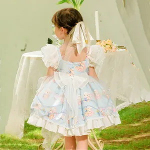 New Arrival girl flower dress Baby Princess Smocked printed Dress High Grade Product Baby Girl Short Sleeve Lolita Spanish Dress