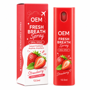 Spray Bucal de Fresa de 12.5ml, Estilo Tarjeta, Botella Plana y Delgada, Refrescante Bucal Portátil, Marca Privada, Logotipo Personalizado - Product Image 1