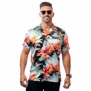 カスタマイズ可能ハワイアンシャツシングルブレストクロージャートロピカルプリント半袖ビーチパーティー用抗しわ夏卸売 - Product Image 3