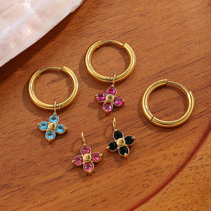Pendientes de aro con forma de flor, de acero inoxidable, con pedrería, para regalo EH1174 - Product Image 1