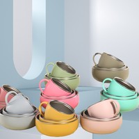 Ensemble d'alimentation pour bébé en acier inoxydable sans BPA, bols et tasses pour tout-petits avec manchon en silicone coloré amovible