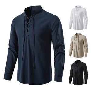 <span class=keywords><strong>Camisa</strong></span> Henley de Manga Larga de <span class=keywords><strong>Lino</strong></span> y Algodón para Hombre 2025, Estilo Hippie Casual de Playa con Cuello Alto, Nueva Llegada en <span class=keywords><strong>Amazon</strong></span>, Talla Europea - Product Image 3