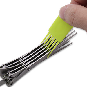 <b>Kitchen</b> Scissors Stainless Steel Five Layer Blade Green Handle For Chives Cilantro Food Cutting Versatile Use - Product Image 2