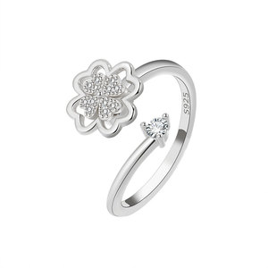 Anxiety <b>Spin</b> 4 Leaf Clover Open <b>Ring</b> Gold Plated Minimalist Insert Zircon Copper Fashion Jewelry For Women - Product Image 1