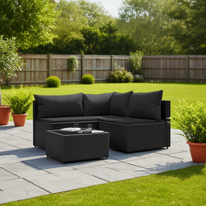 Black Pe Rattan Garden <b>Sofa</b> <b>Set</b> With Adjustable Feet Outdoor Furniture Contemporary Design D0100H79YNT - Product Image 2