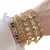 Nouveau Bracelet Tendance en Laiton Plaqué Argent avec Zircon et Maillons Cœur, Idéal pour Fête et Fête des Mères - Collection 2026 à Succès