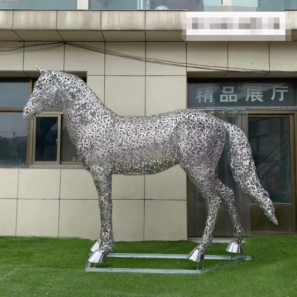 Metal hollow out standing stainless steel wire art horse sculpture for garden park street decoration