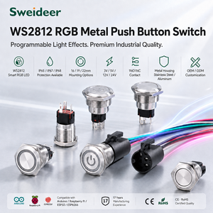 สวีเดียร์ WS2812 สวิตช์ปุ่มกดโลหะ RGB แบบตั้งโปรแกรมได้สำหรับราสเบอร์รี่ปี่ อาร์ดูโน่ ESP32 16 มม. 19 มม. 22 มม. IP67 LED - Product Image 1