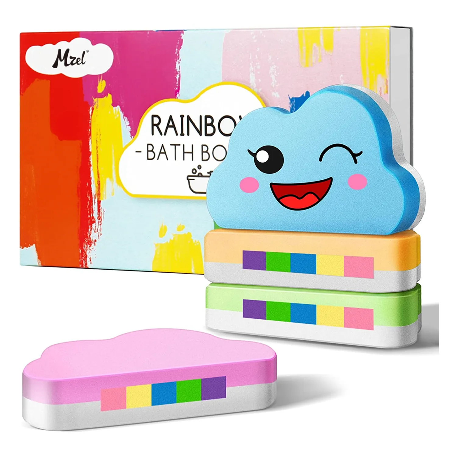 Private Label 4Pcs Handmade Rainbow Cloud SPA Bath Bombs Gift Box Wrapped