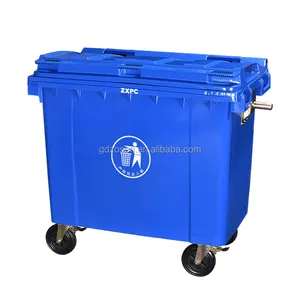 Contenedor de basura de 660 litros, 4 ruedas universales, cubo de basura industrial de plástico, cubo de basura, cubo de basura