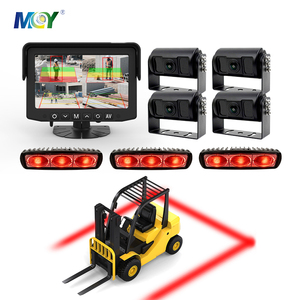 Système d'alerte anti-collision pour chariot élévateur avec 4 caméras de détection d'angle mort et 3 lumières d'avertissement de sécurité à zone linéaire rouge ou bleue - Product Image 1