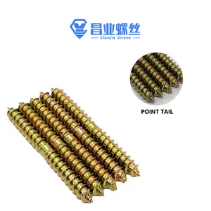 Factory Supplier M6 Golden Double End Screw Double Sided Double Head Double Pointed Tail Full Thread Furniture Machine Bolt