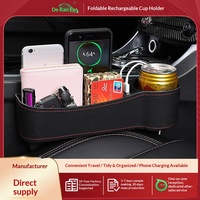 Boîte de rangement côté passager de voiture avec porte-gobelet USB et support de charge, emballage en sac OPP