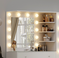 Ensemble table de maquillage moderne en MDF rose coiffeuse à 13 tiroirs miroir sur pied éclairé par LED pour la chambre à coucher et le salon