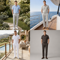 Ensemble d'été deux pièces en lin pour homme : Polo respirant style chinois à manches courtes, col rabattu et cordon élastique