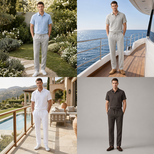 <span class=keywords><strong>Completo</strong></span> Estivo da <span class=keywords><strong>Uomo</strong></span> in <span class=keywords><strong>Lino</strong></span>, Stile Cinese, Traspirante, con Polo a Maniche Corte, Colletto Rovesciato e Elastico con Coulisse, Due Pezzi - Product Image 2