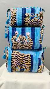 Handcrafted India tiger print Set Of 3 Quilted Toiletry <b>Bag</b> Velvet fabric Color <b>Make</b> <b>Up</b> <b>Bag</b> Cosmetic <b>Bag</b> - Product Image 6