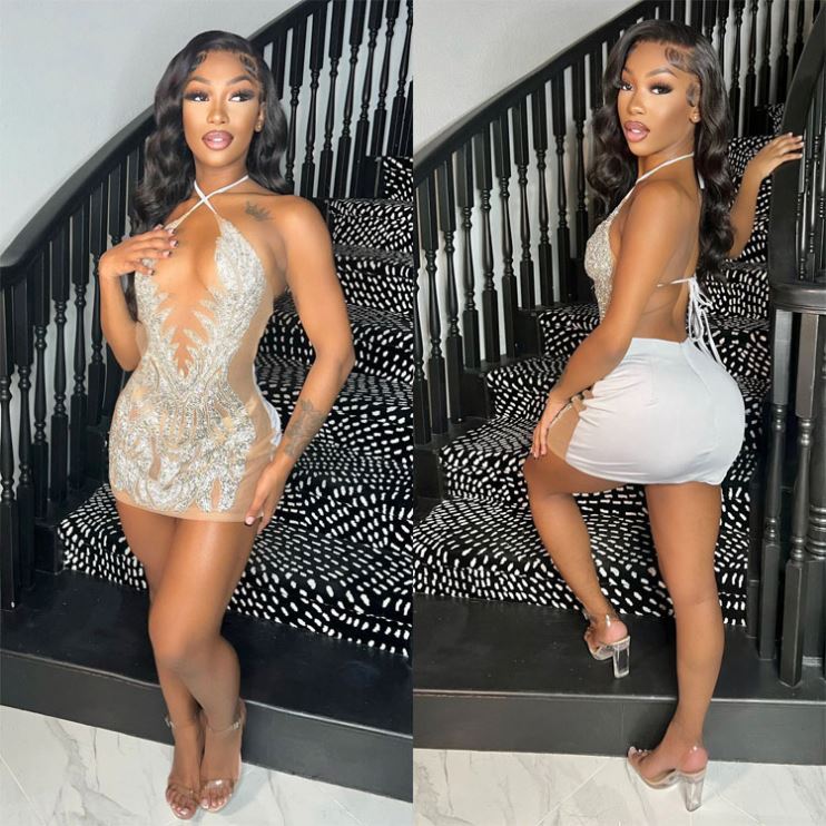 2024 Wholesale Backless Rhinestone Dress Women Sexy Mini Club Dress See-through Ladies