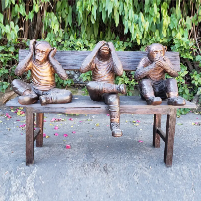 Garden yard decor three wise monkeys on bench large bronze statue