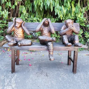 ساحة حديقة ديكور ثلاثة قرود حكيمة على مقعد تمثال برونزي كبير