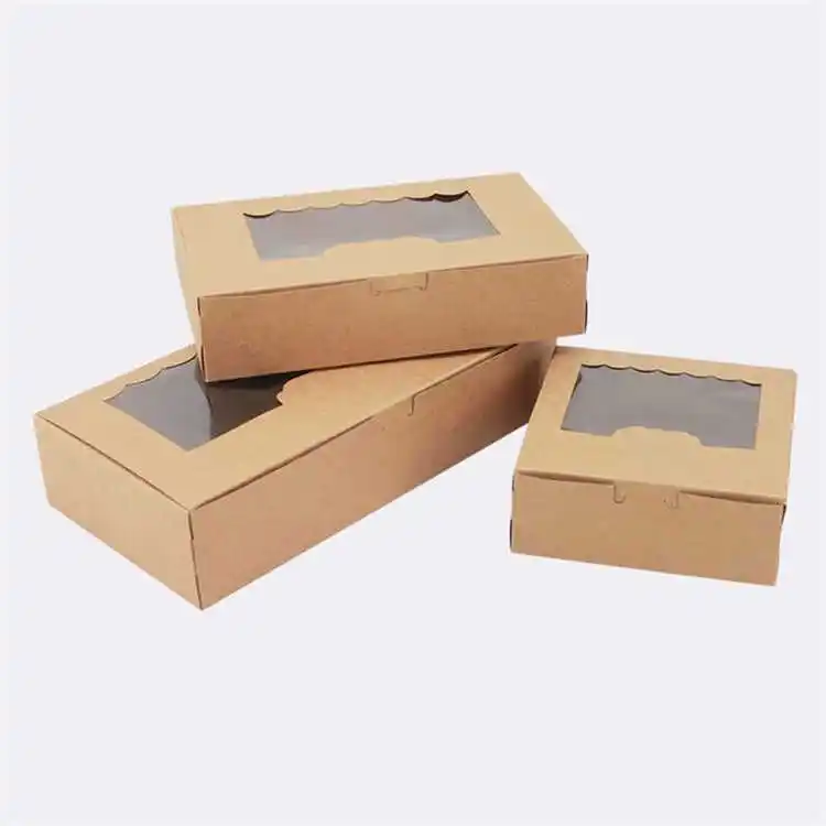 Food Packaging Black/Wood Color Cardboard Paperboard Cake Cheese Platter Paper Kraft Cox with Window Lid
