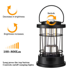 Lanterne de camping vintage rechargeable à LED, interrupteur à gradation en métal, batterie 4000mAh pour tente de randonnée en plein air - Product Image 3