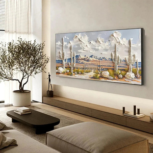 Peinture murale grand format sur toile, paysage de cactus du désert texturé en 3D, peinte à la main, style montagne du Sud-ouest, pour chambre et salon - Product Image 3