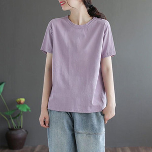 Women's Summer Short Sleeve T-Shirt Loose Fit Cotton Jersey Breathable Solid Color Plus Size Casual Wear - Product Image 5