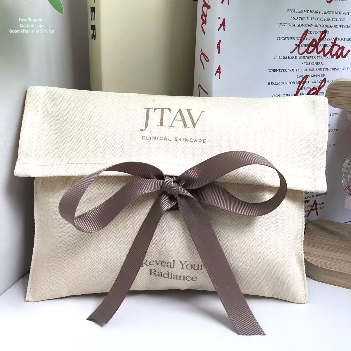 Printed Envelope With Ribbon Twill Bone Bag Gift Packaging Shopping Bag Dust Herringbone Pouch