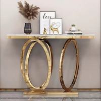 Table de porche moderne en marbre avec base en acier inoxydable pour salon ou entrée de couloir