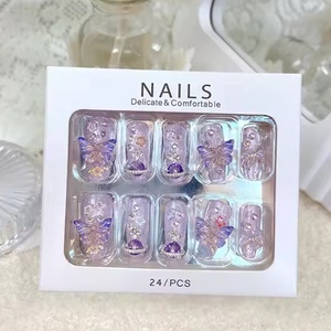 24 <span class=keywords><strong>Uñas</strong></span> Postizas Largas Hechas a Mano con Diseño de Mariposa 3D y Planeta con Purpurina Morada, Removibles, con Logotipo Privado, Adhesivos <span class=keywords><strong>para</strong></span> <span class=keywords><strong>Uñas</strong></span> - Product Image 6