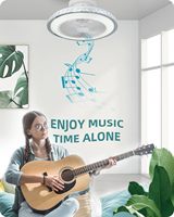 Ventilateur de plafond encastré à profil bas de 19,8 pouces, haut-parleur Bluetooth, pales réversibles à 6 vitesses, modes d'éclairage RVB multicolores