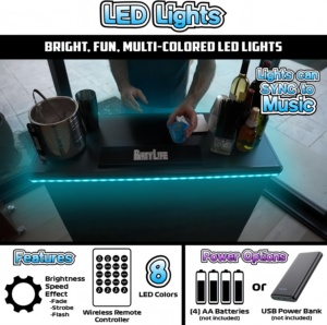 Table de bar portable PartyLife, nouvelle version améliorée, avec lumières LED, télécommande sans fil, pieds pliants, 2 jupes, étagère de rangement robuste, transport - Product Image 4