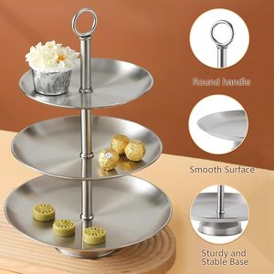 3-Tier bạc kim loại <span class=keywords><strong>cupcake</strong></span> đứng chủ bánh thép không gỉ phục vụ khay tháp Lò an toàn tái sử dụng cho các bên sinh nhật - Product Image 5