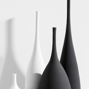Modern Simple Handmade Art Zen <strong>Vase</strong> Large Home Decor <strong>Black</strong> and White Round Ceramic <strong>Small</strong> Mouth Floor <strong>Vase</strong>