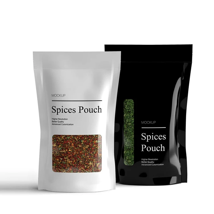 Eco friendly Clear Window 250g spezie Packaging Bag Spice Stand Up Pouch sacchetti per alimenti per condimento