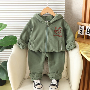 <strong>Boy</strong> Baby Autumn/Winter Outfit New Style Infant/Toddler Clothing Western-Style Winter Fleece-Lined Cartoon Two-Piece Set Zip-<strong>Up</strong> - Product Image 2
