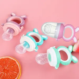Rabbit Shape BPA Free Cartoon Pig Dummy Fresh Fruit Feeder Soother,Baby Food Pacifiers With Silicone Teether Pouches