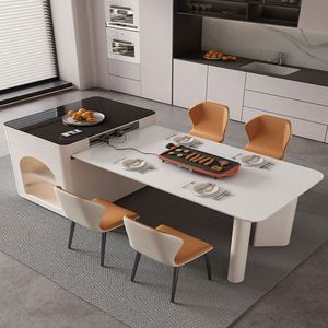 Isla de Cocina Personalizada con Asientos, Isla de Comedor Extensible de PVC - Product Image 1