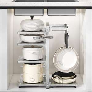 מתלה אחסון למכסים וסירים מנירוסטה 304, 5 שכבות, מתכוונן לגובה, עם ווים, לארגון אביזרי כיור המטבח - Product Image 3